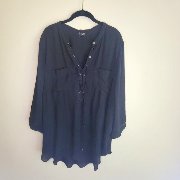 a.n.a A New Approach black romantic long sleeve, lace up blouse plus size 3x - Picture 1 of 11